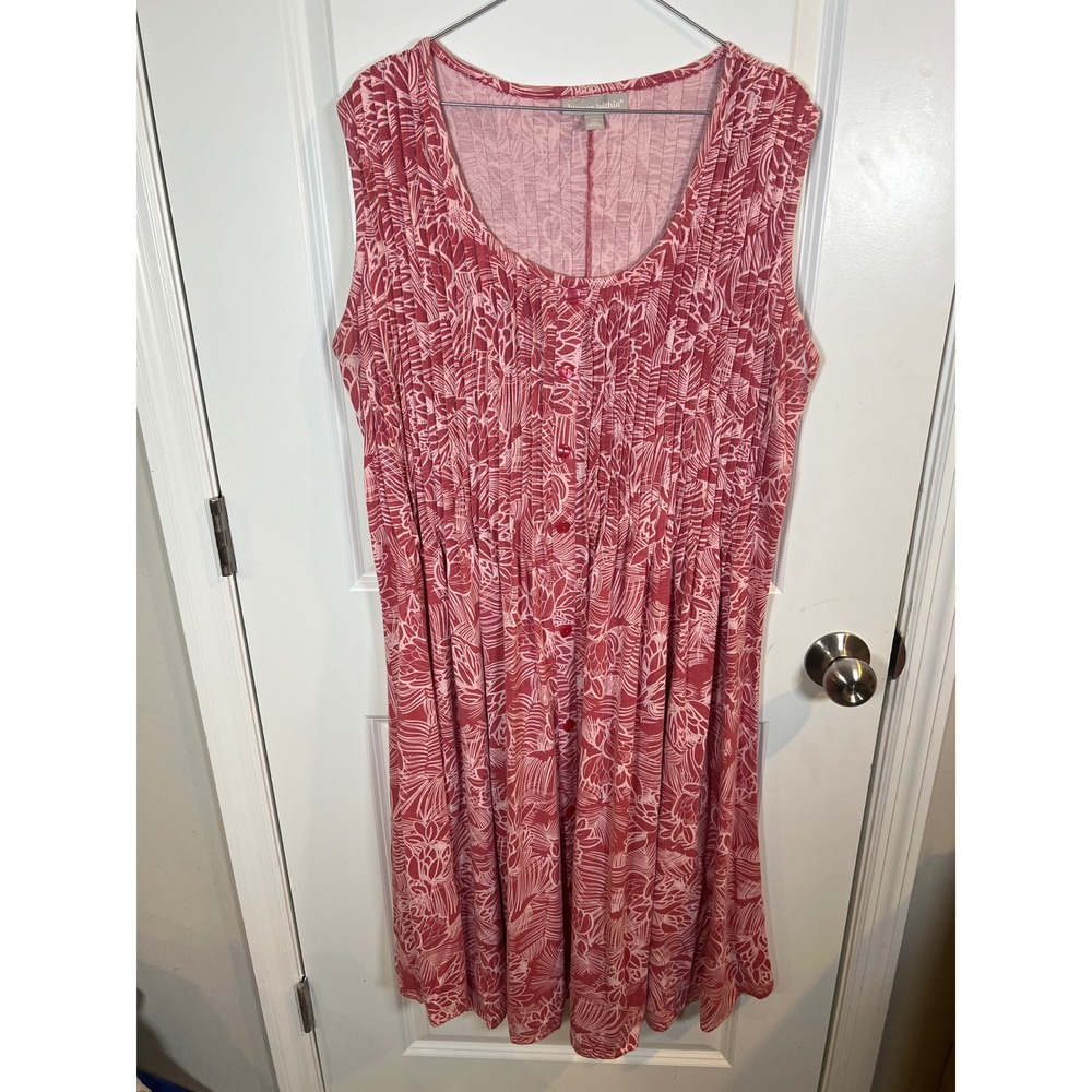 Woman Within Women Dress Sleeveless Floral Pintuck Ribbed Red Pink Size 18/20 L
